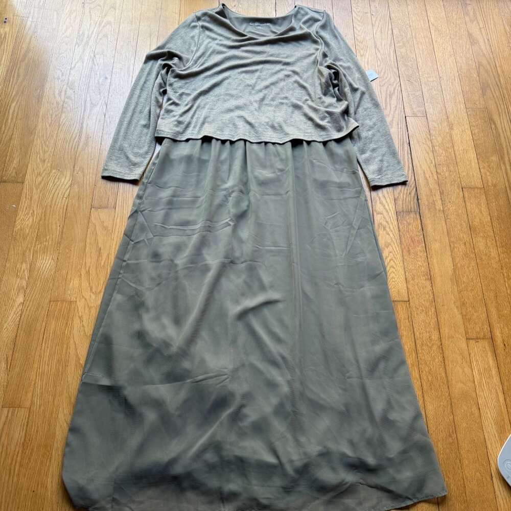 Soft Surroundings Size L NEW Olive Green Cassie Two-Layer Long Sleeve Maxi Dress - Picture 14 of 16